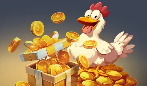 Kokobet kip met cadeaudoos en munten